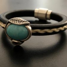 Turquoise Leather and Horsehair Bracelet.